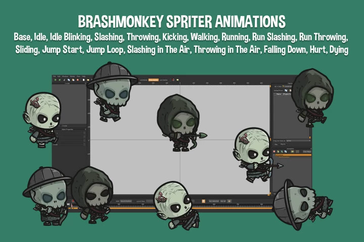 Undead Archer Chibi Game Character Sprites