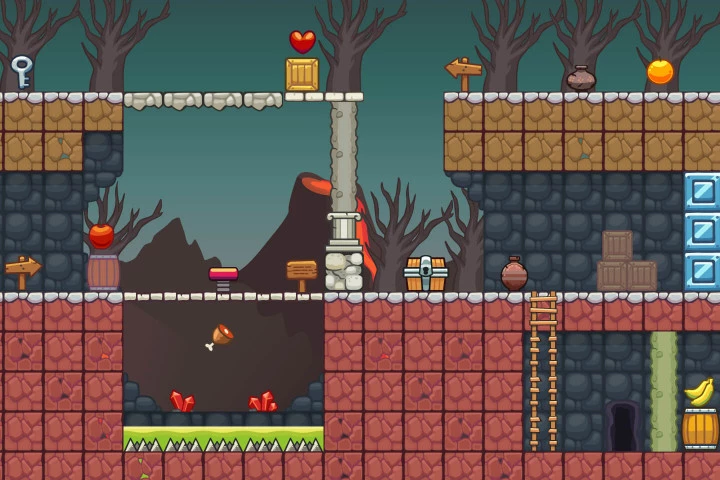 Volcano Area Platformer Game Tileset