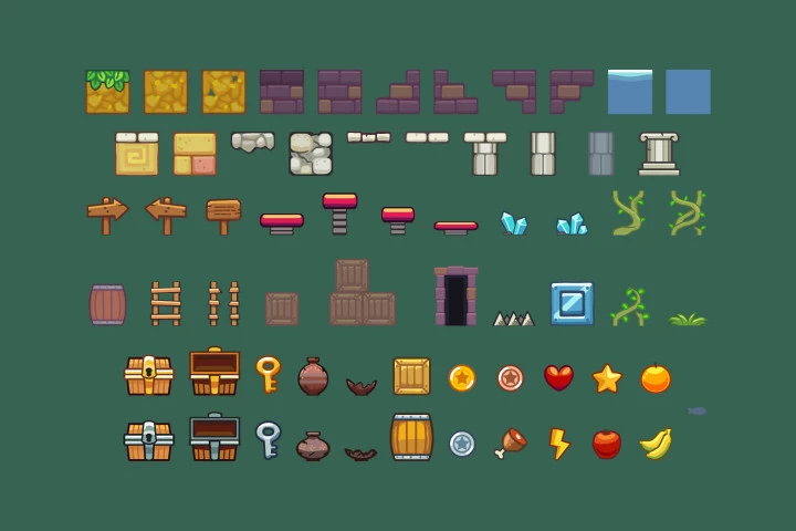 Mayan Temple Platformer Game Tileset