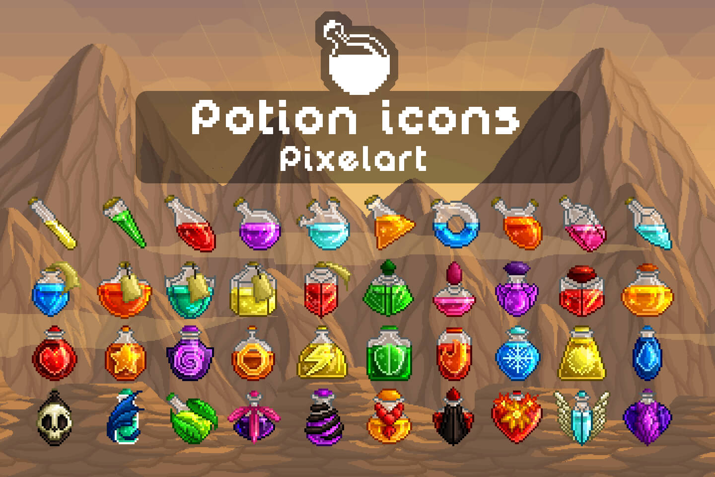 500+ Pixel Potion Icons(32x32) in 2D Assets - UE Marketplace