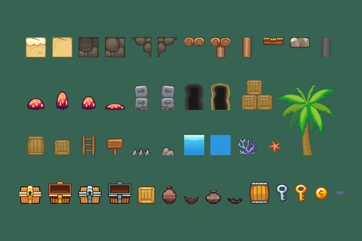 Beach Area Platformer 2D Tileset