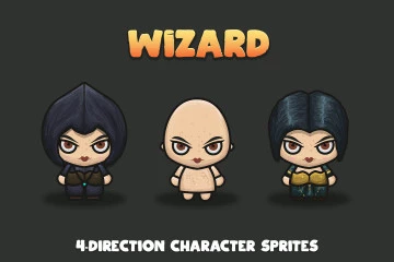 Wizard 4-Direction Woman Character Sprites