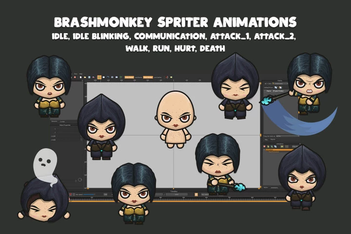 Wizard 4-Direction Woman Character Sprites