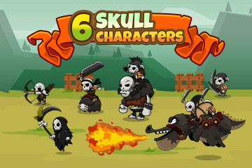 6 Skull Game Character Sprites Pack