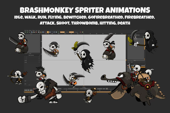 6 Skull Game Character Sprites Pack