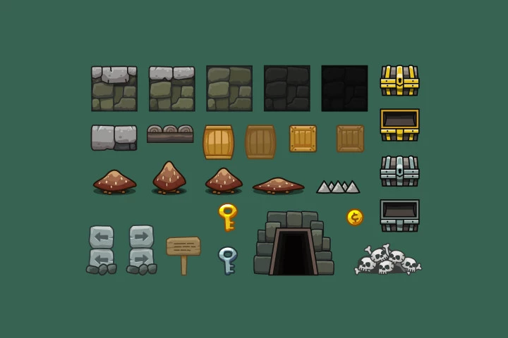 Cartoon Dungeon Platform 2D Tileset