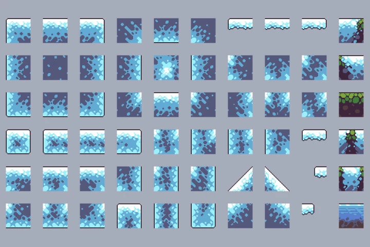 Snow 2D Game Tileset Pixel Art
