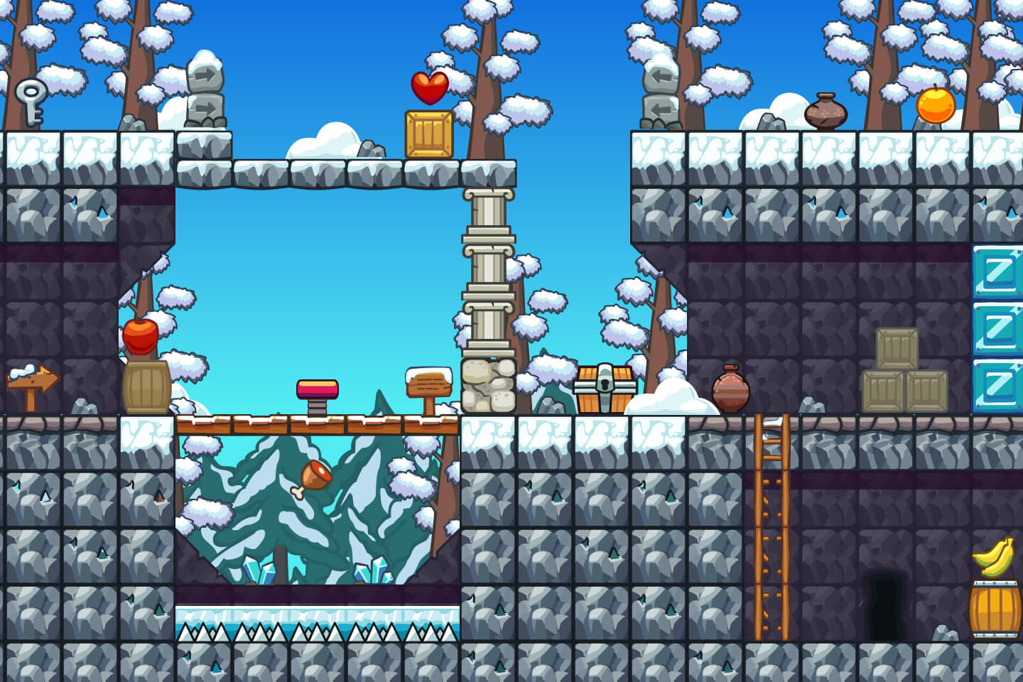 Snow Platformer 2D Game Tileset