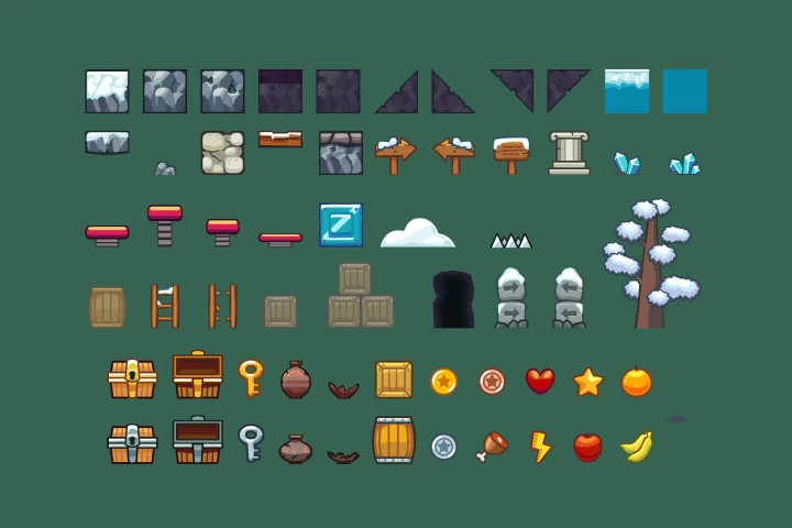 Snow Platformer 2D Game Tileset