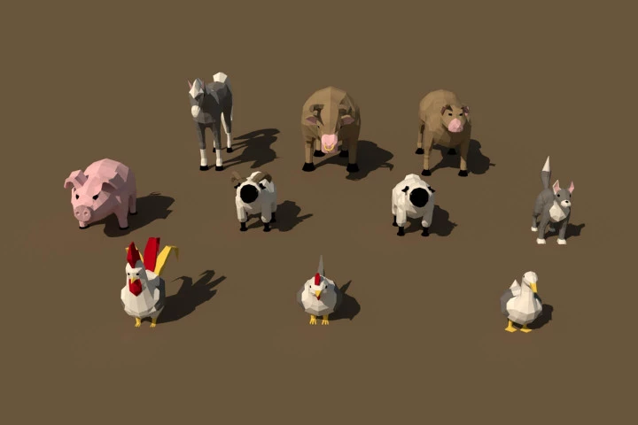 Animals Farm 3D Low Poly Models