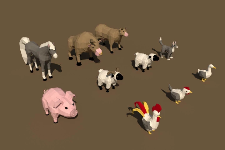 Animals Farm 3D Low Poly Models