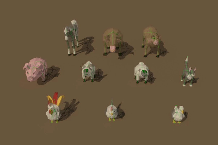Animals Farm 3D Low Poly Models