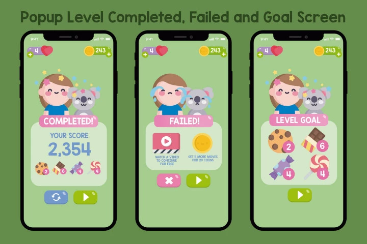 Candies Crush Match 3 Game Assets Pack