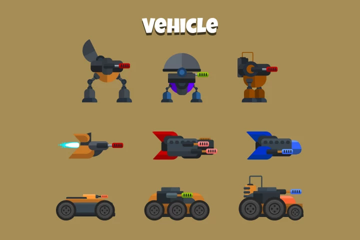 Combat Vehicle Sprites Flat Design