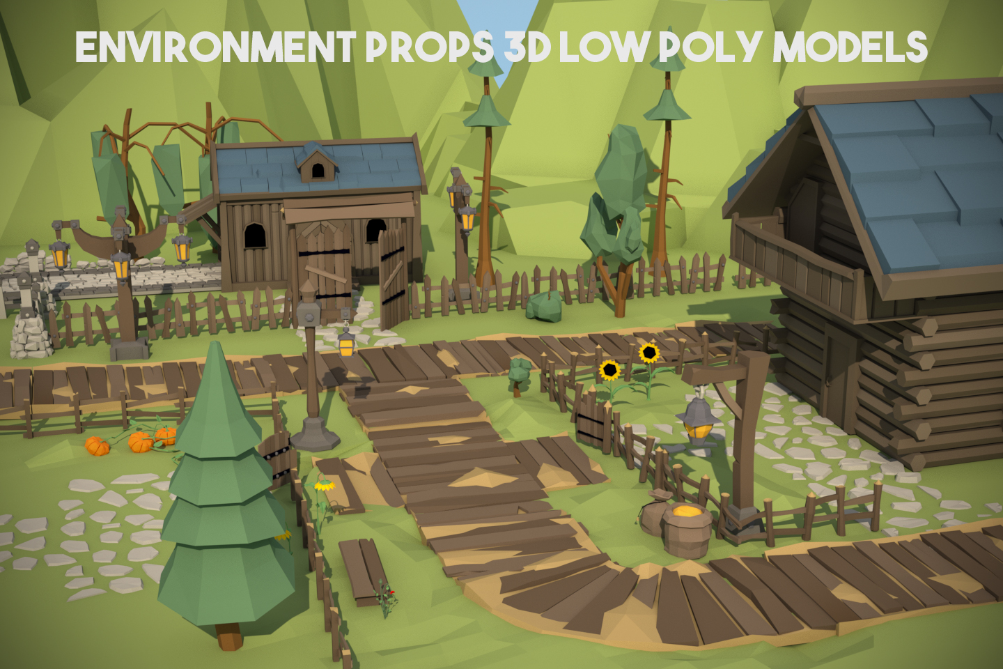 low poly game props in modo software