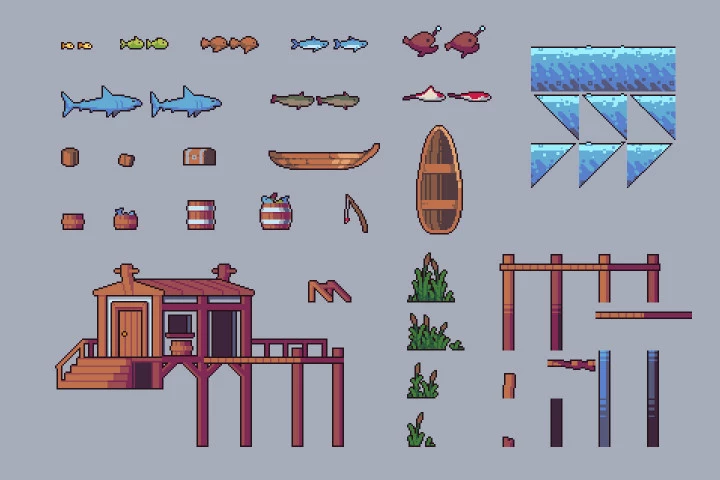 Free Fishing Game Assets Pixel Art Pack