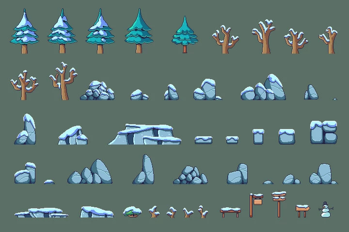 Frozen Pixel Art Environment Assets Pack