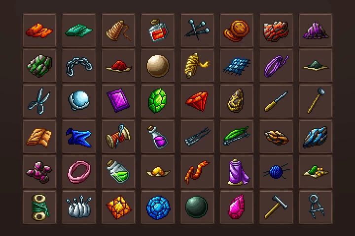 RPG Crafting Material Icons Pixel Art