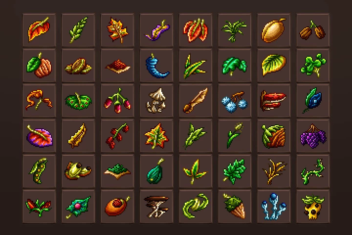Alchemy Herbs Icons Pixel Art