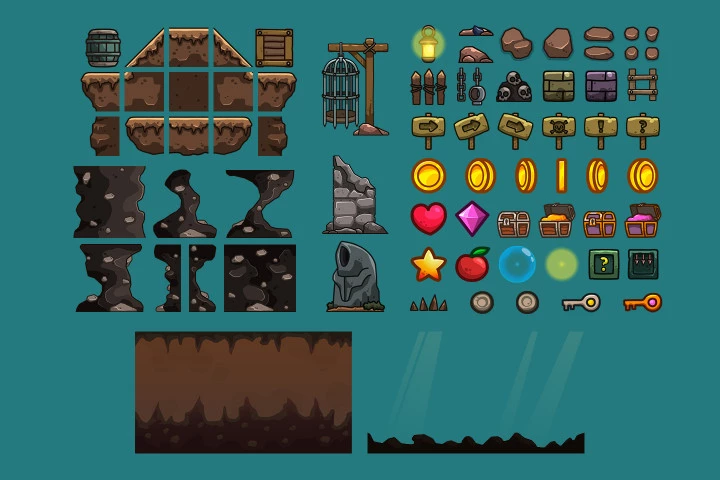 Dungeon Cartoon 2D Platformer Tileset