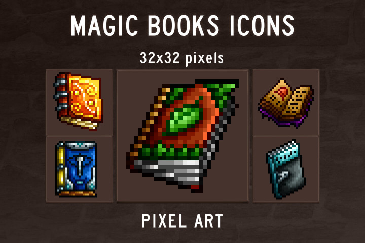 Magic Books Pixel Art Icons Pack - CraftPix.net