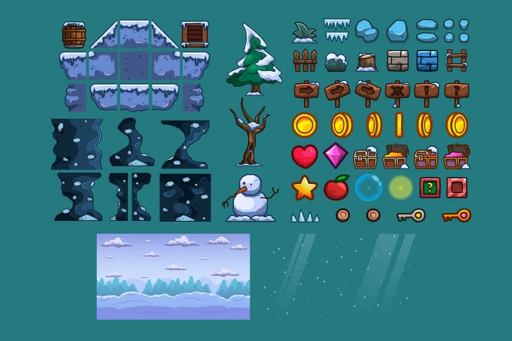 Winter Cartoon 2D Platformer Tileset
