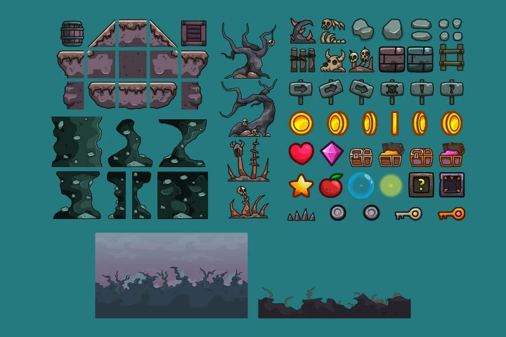 Badlands Cartoon 2D Game Tileset