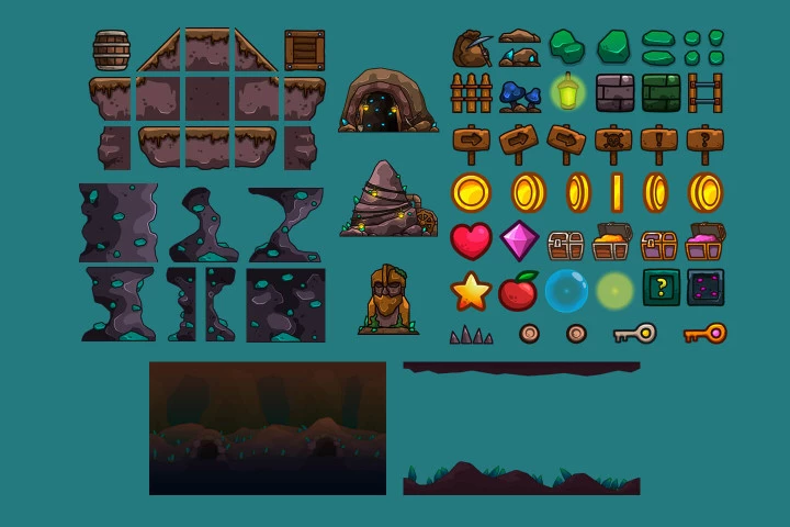 Dwarf Mines Cartoon 2D Tileset