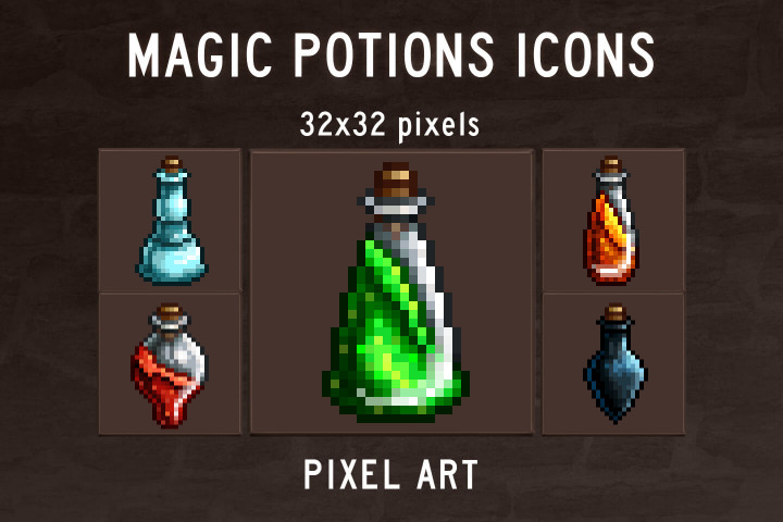 Free Magic Potions Pixel Art Icons