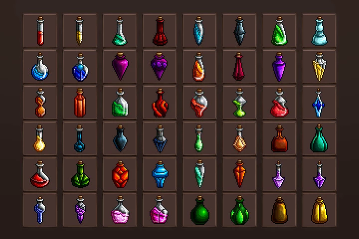 Free Magic Potions Pixel Art Icons
