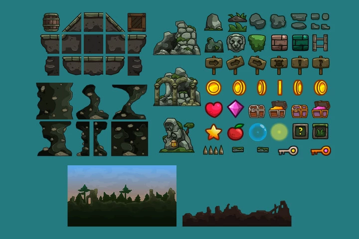 Free Medieval Ruins Cartoon 2D Tileset