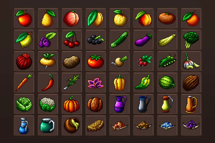 Fruits and Vegetables Pixel Art Icon Pack