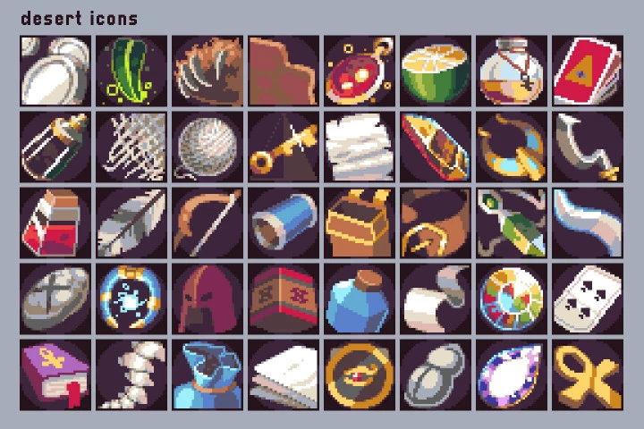 40 Pixel Art Icons for Desert Location