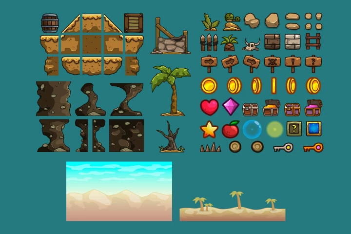 Desert Cartoon 2D Platformer Tileset