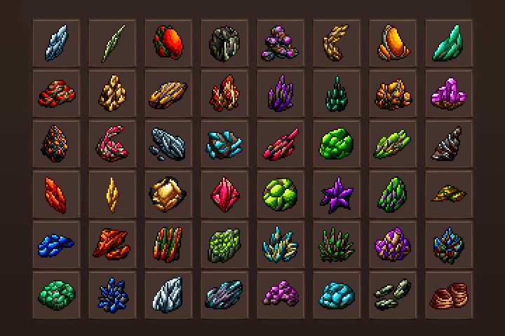 Free Minerals Pixel Art Icons