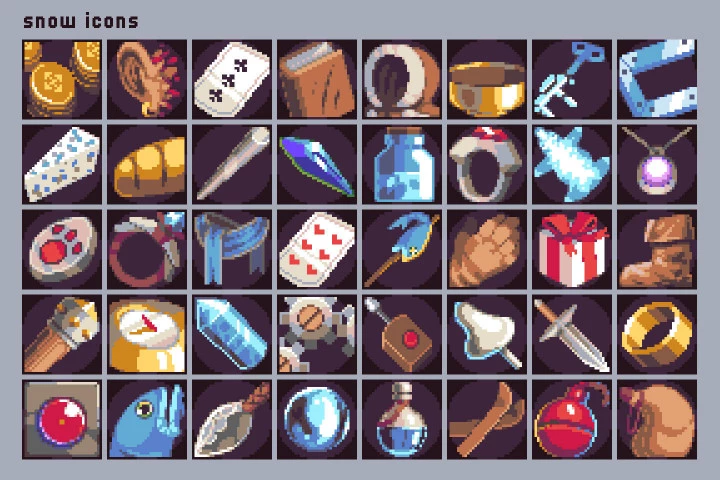 40 Pixel Art Icons for Snow Location