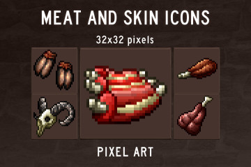 Meat and Skin Pixel Art Icon Pack