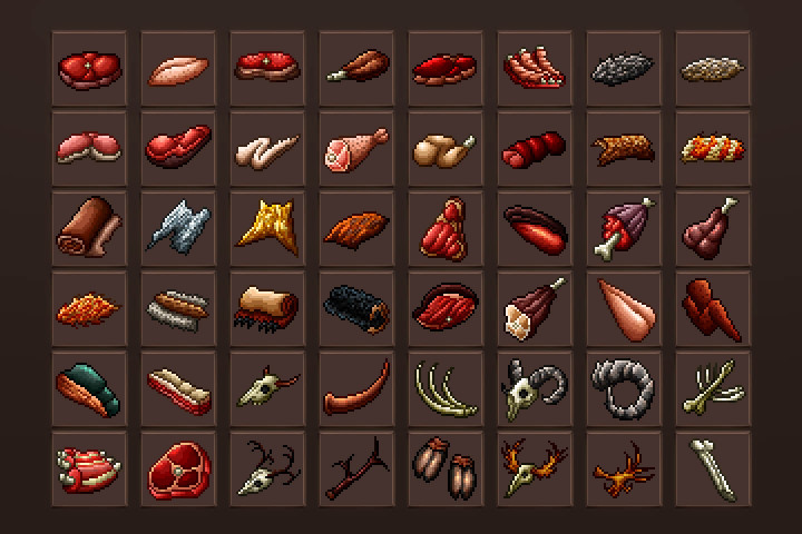 Meat and Skin Pixel Art Icon Pack