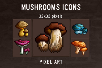 Mushroom Pixel Art Game Icons