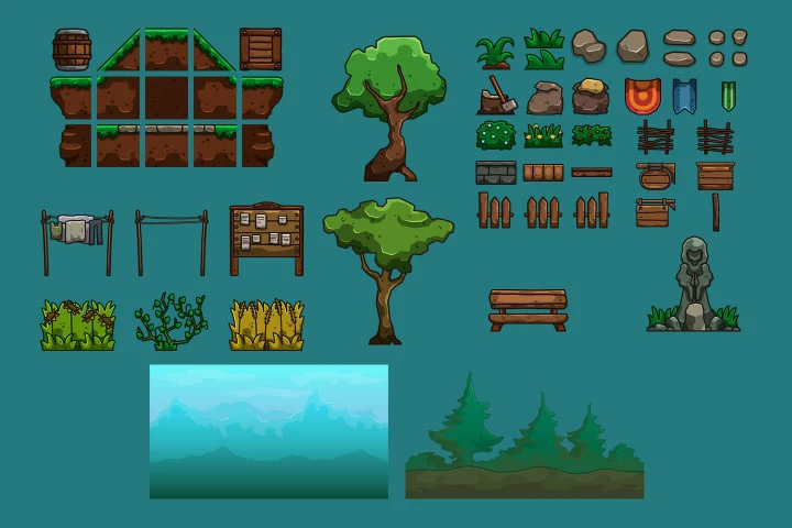 Village Cartoon 2D Platformer Tileset