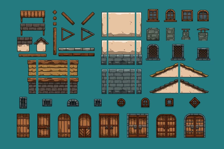 Village Cartoon 2D Platformer Tileset