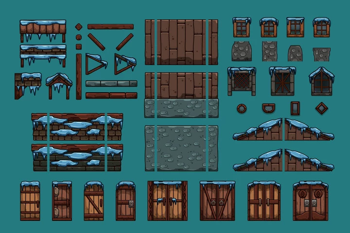 Winter Settlement Cartoon 2D Tileset