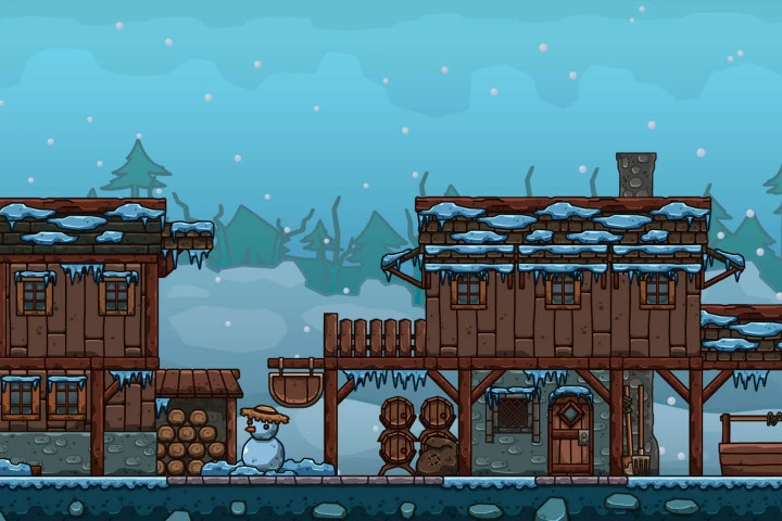 Winter Settlement Cartoon 2D Tileset
