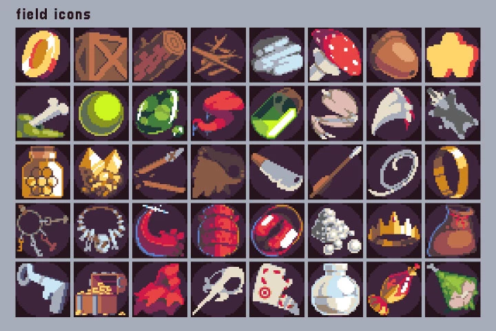 40 Pixel Art Icons for Field Location