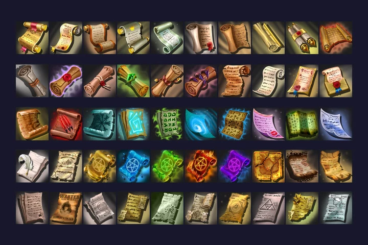50 RPG Scroll Icons