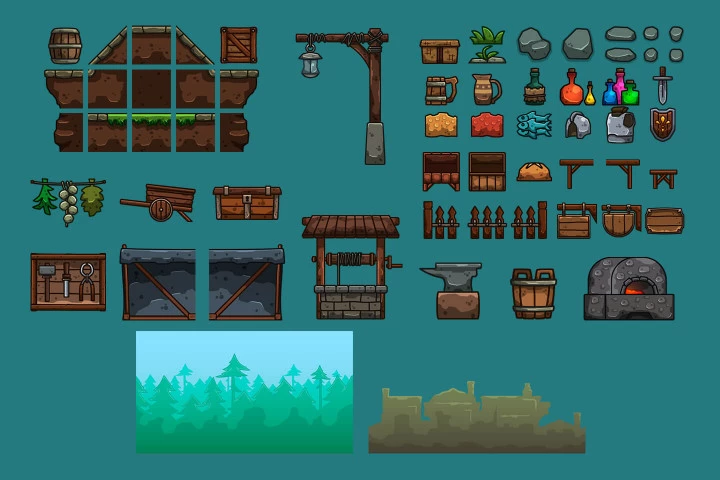 Free Market Cartoon 2D Game Tileset