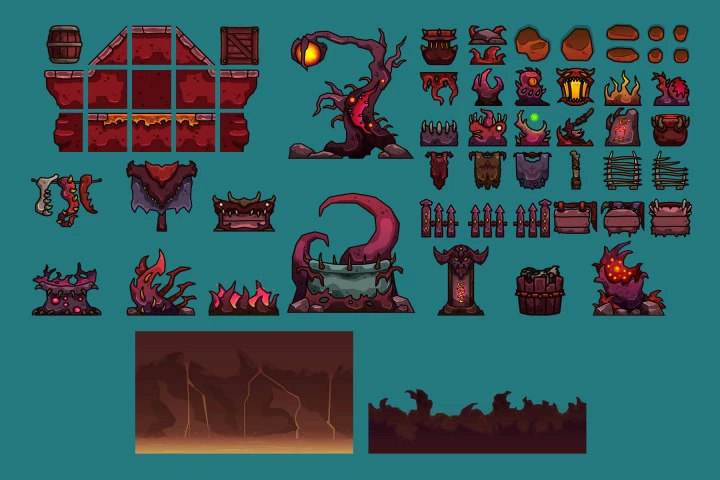 Inferno Village 2D Platformer Tileset