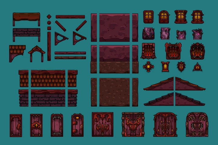 Inferno Village 2D Platformer Tileset