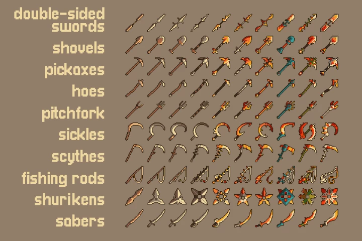 100 Pixel Art Weapon Icons Pack 3