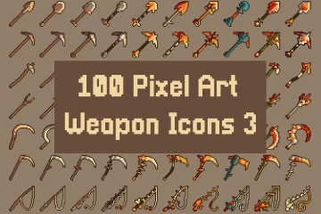 100 Pixel Art Weapon Icons Pack 3